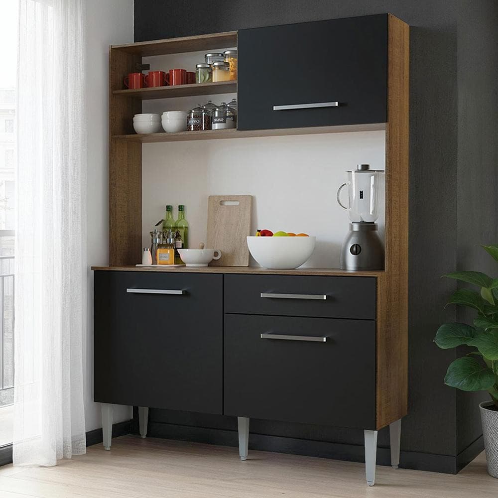 Kit Cozinha Compacta 120cm Rustic/Preto Life Madesa