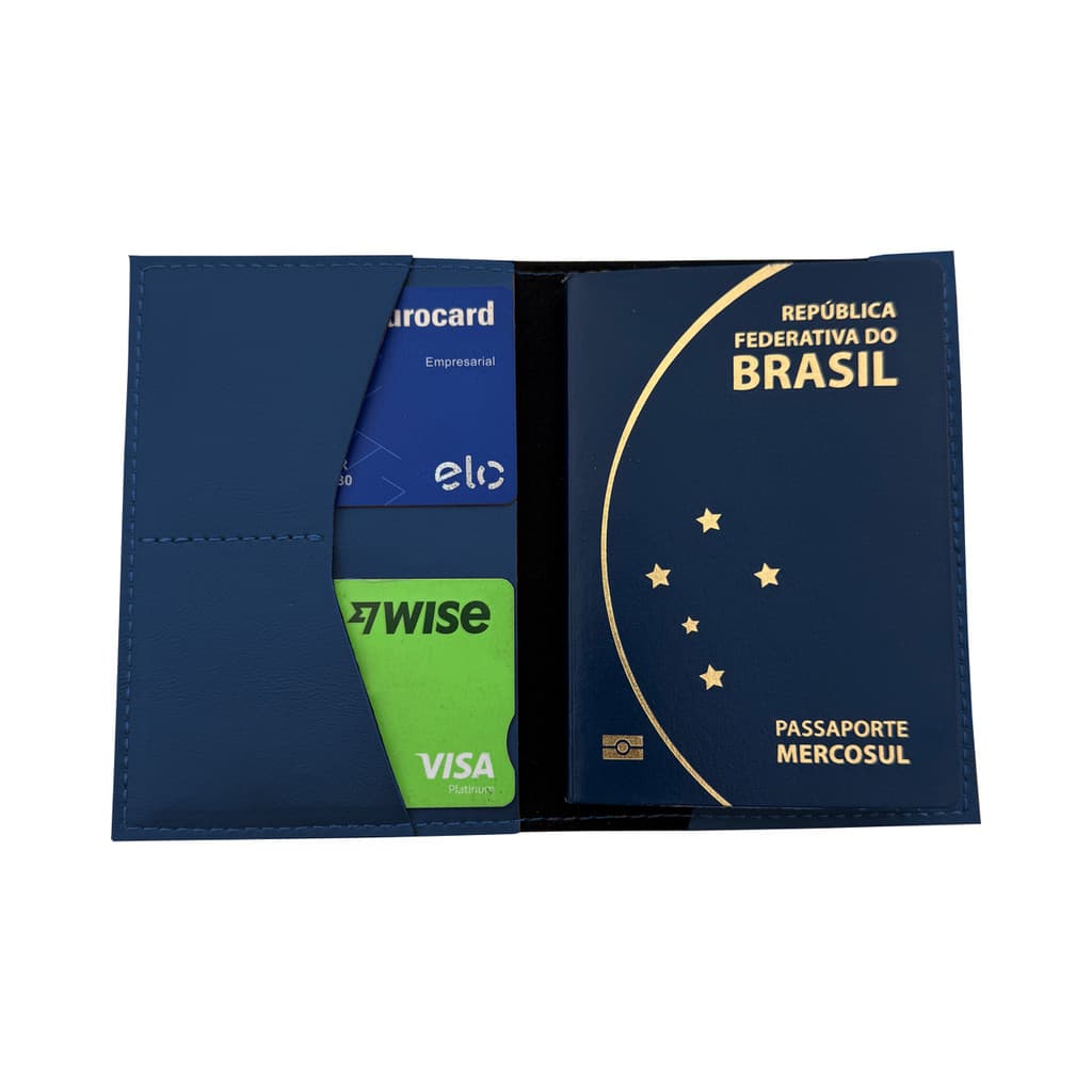 Porta Passaporte Premium em Couro Sintético Azul