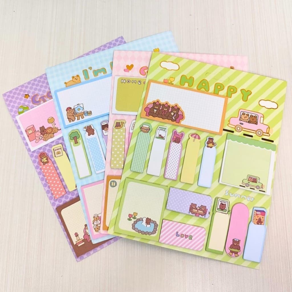 Notas Adesivas Fofas de Ursinho – Pacote Mini para Estudo ou Trabalho