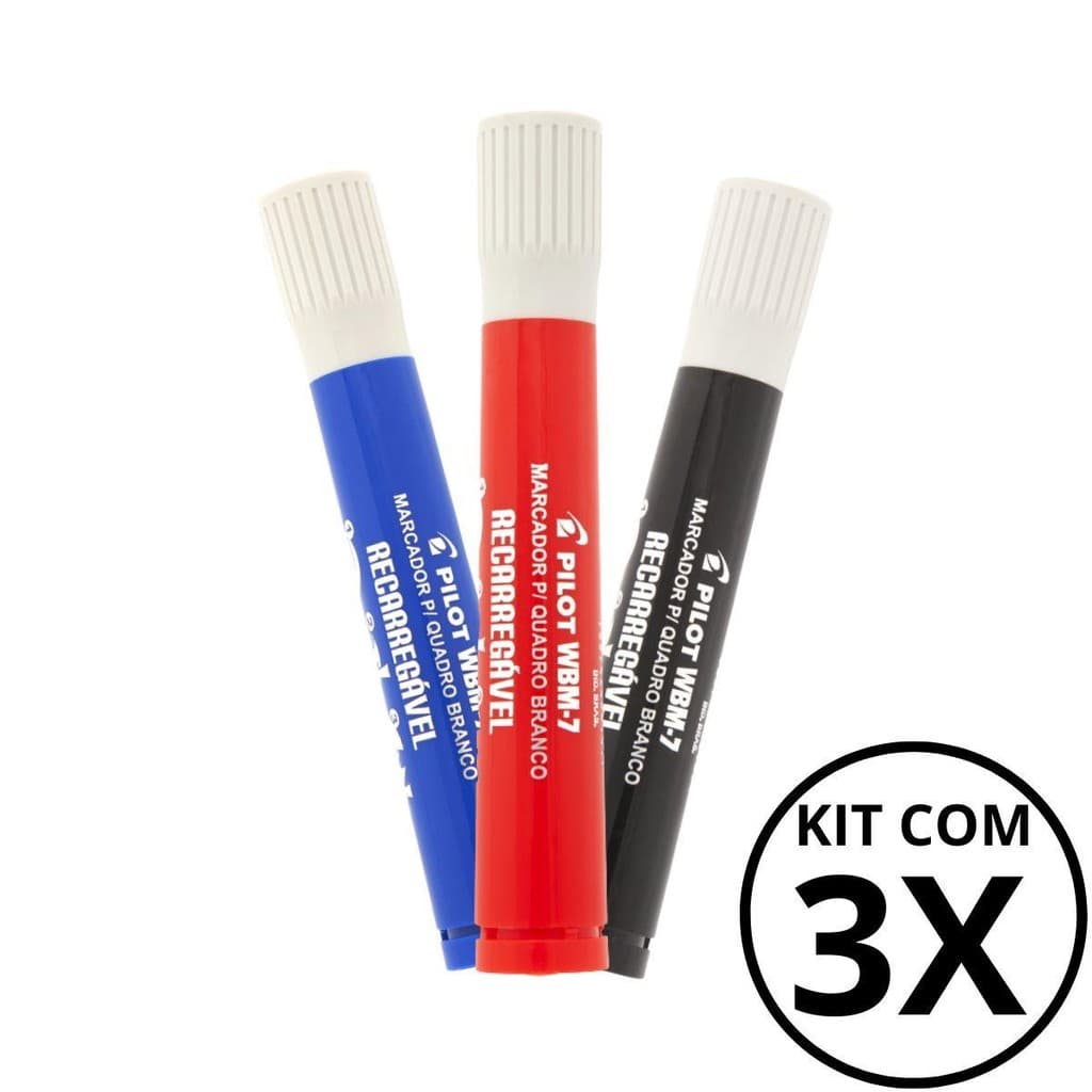 Kit 03 Marcador Para Quadro Branco PILOTO Recarregável - WBM-7 PILOT