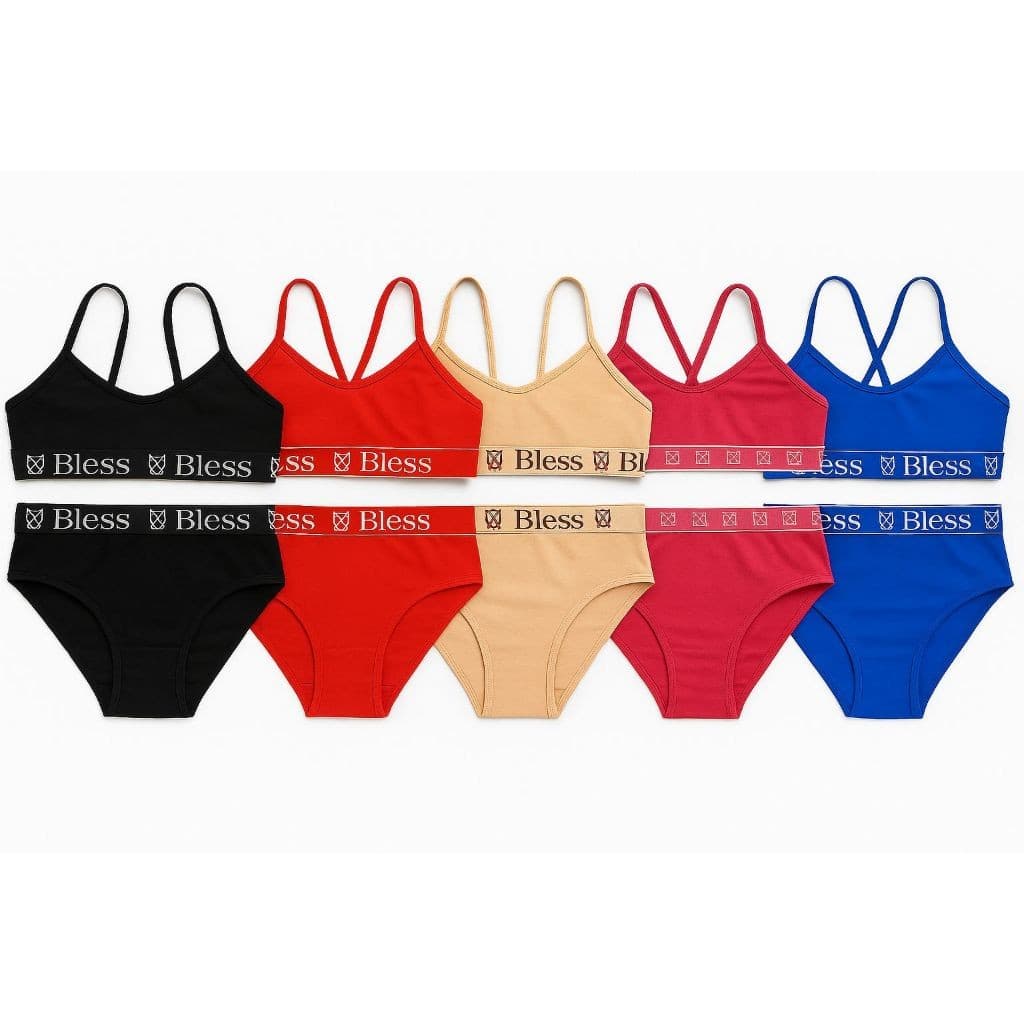 Kit 5 Conjuntos Juvenil pré adolescente Calcinha e Sutiã Lisos Cores Sortidas