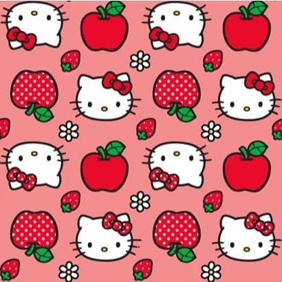 Tecido TRICOLINE MISTA Estampa Digital - Hello Kitty Morangos e Flores Rosa