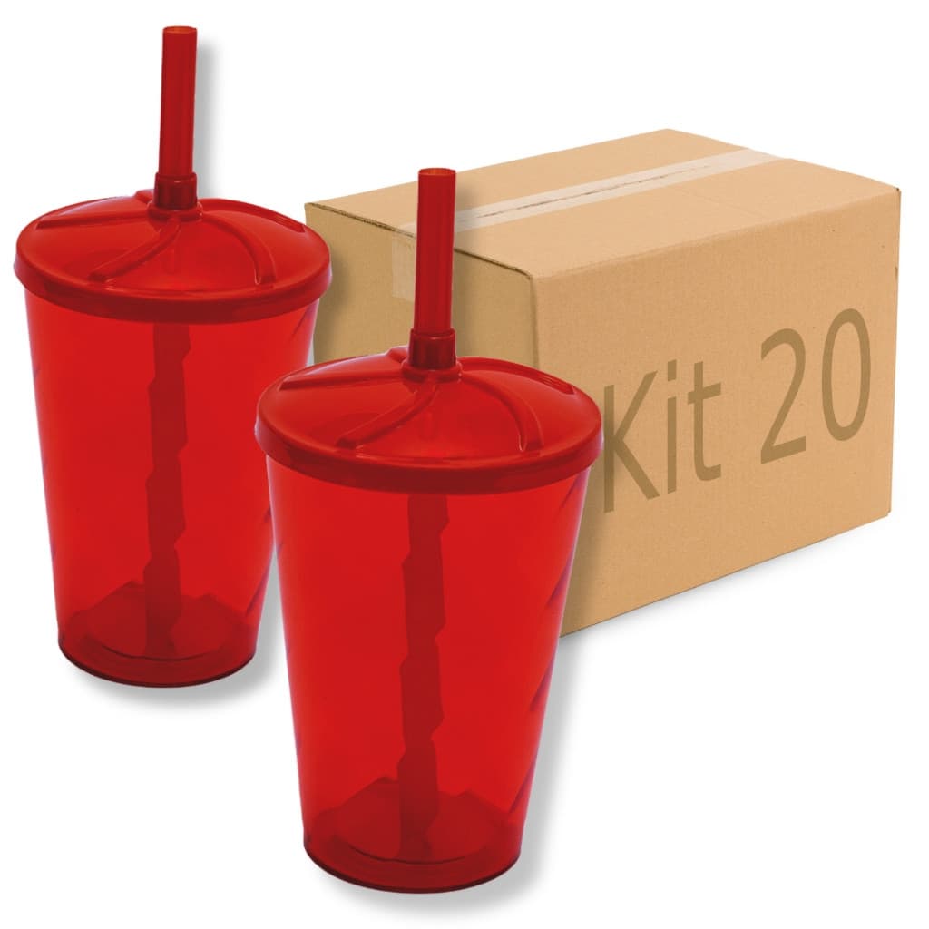 Kit 20 Copos Twister 300ml Liso Tampa Canudo Atacado Varejo Balada Show Direto Fabrica Brinde Buffet