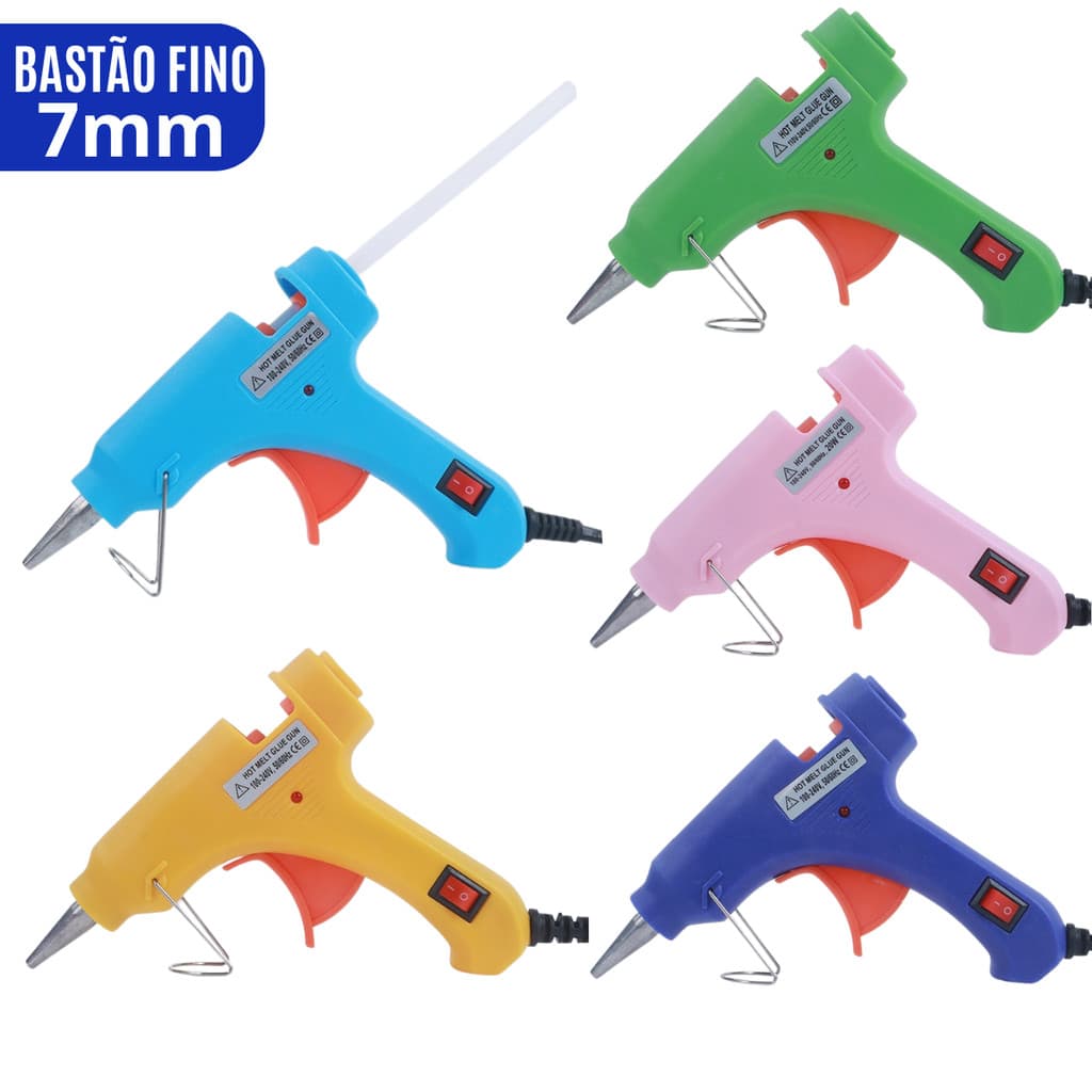 Pistola de Cola Quente Bico Fino Não Pinga Profissional 20W 7mm com Botão LIGA/DESLIGA Bivolt