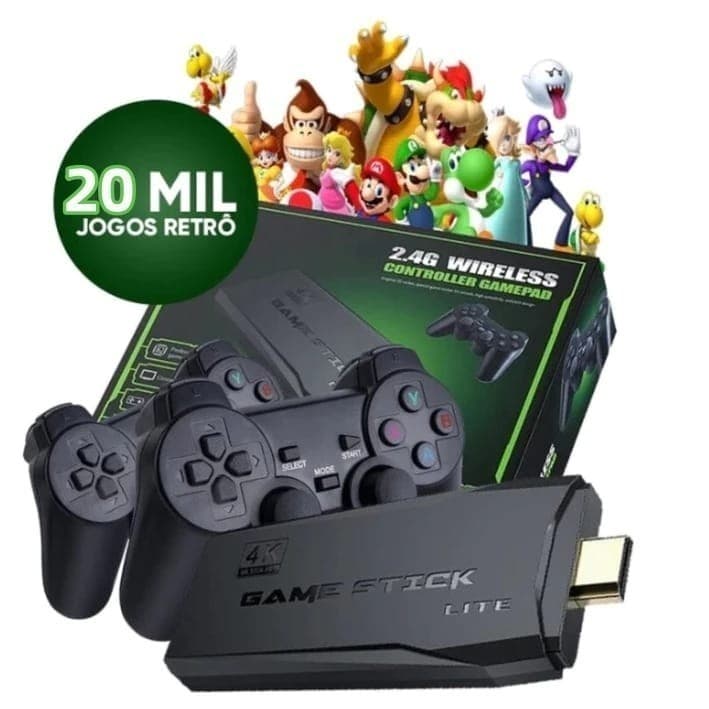Bastão De Videogame 4K Com 20000 Jogos 64gb 2 Controladores Sem Fio Portátil Retrô | Envia Rápida