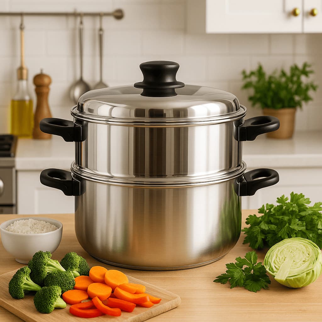 Jogo de Panela Aquecedor de Arroz Cozimento Vapor Legumes e Vegetais Aluminio Banho Maria 3,4 Litros