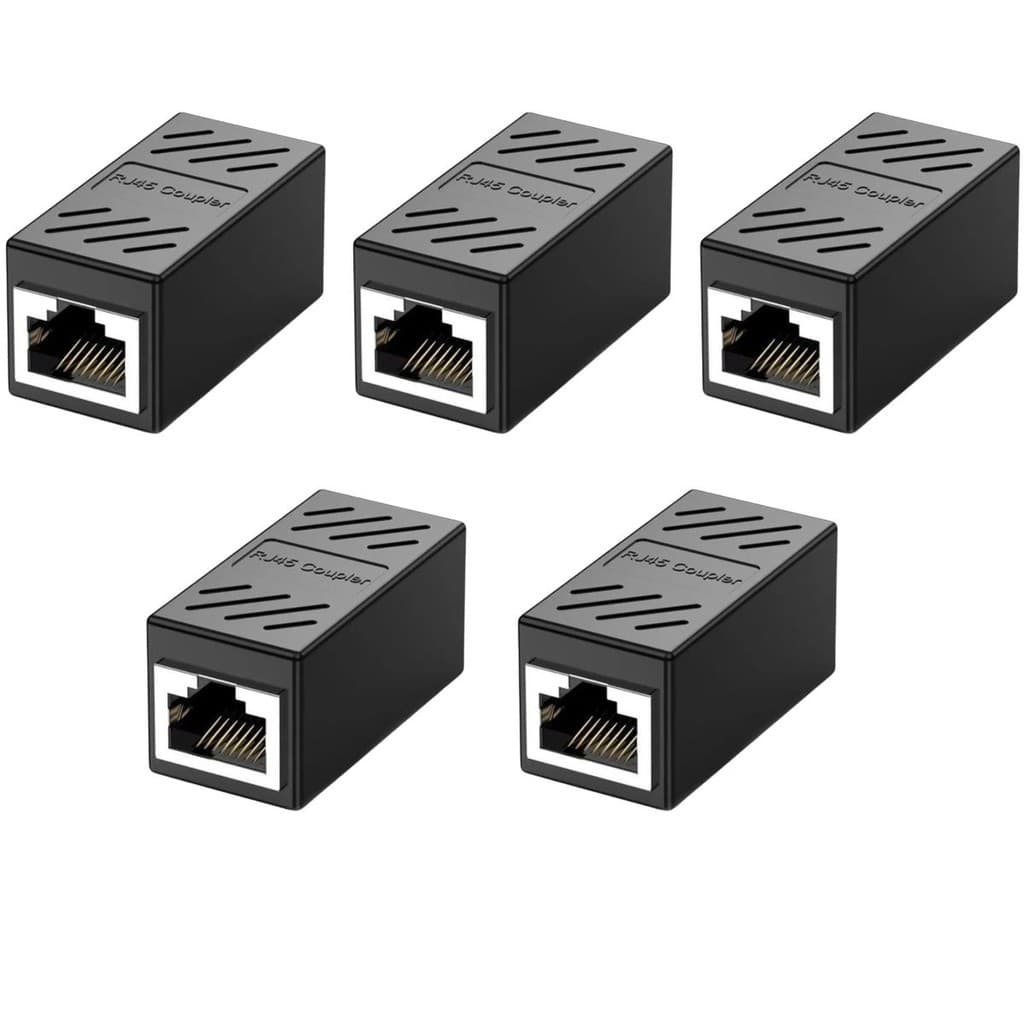 5x Adaptador Emenda Rj45 Extensor Cat5, Cat6, Cat7, Rede Ethernet Conector Blindado preto