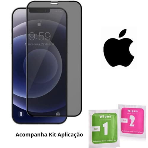 Kit Película IPhone Privacidade de Vidro 3D Privativa Anti-Espião Todos Modelos IOS XS XR 11 12 13 14 15 16 17 Pro Max