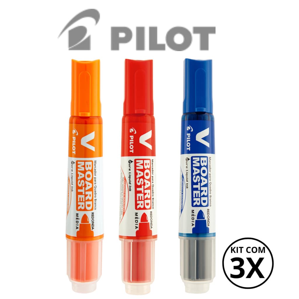 Kit com 3 Marcadores Para Quadro Branco V-Board Master - PILOT