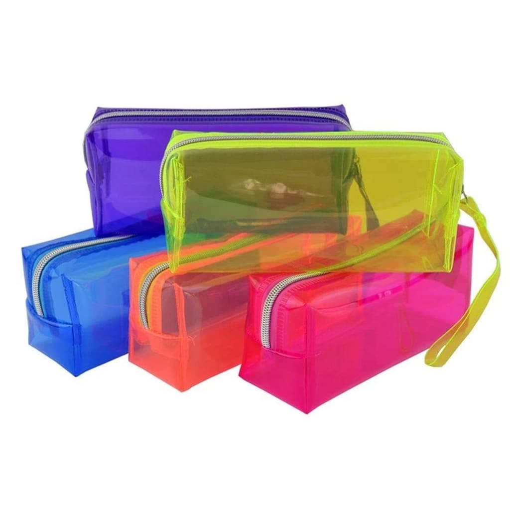 Estojo Escolar Baú Neon PVC Transparente Grande Necessaire