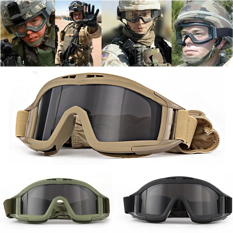 Óculos Táticos Airsoft 3 Lentes À Prova De Vento Motocross Proteção Segura CS