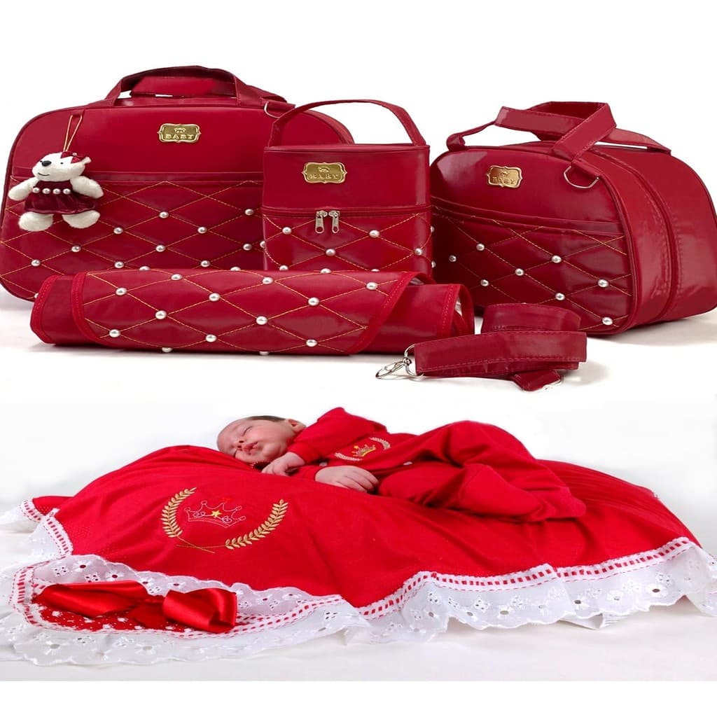 Kit de Bolsas Térmica Impermeável Com Trocador + Um Kit Saída de Maternidade Para Bebê 100% Algodão