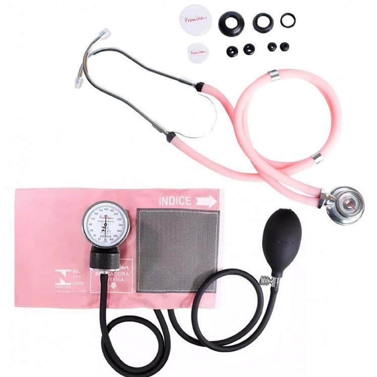 Kit Esfigmomanômetro + Estetoscópio Rosa
