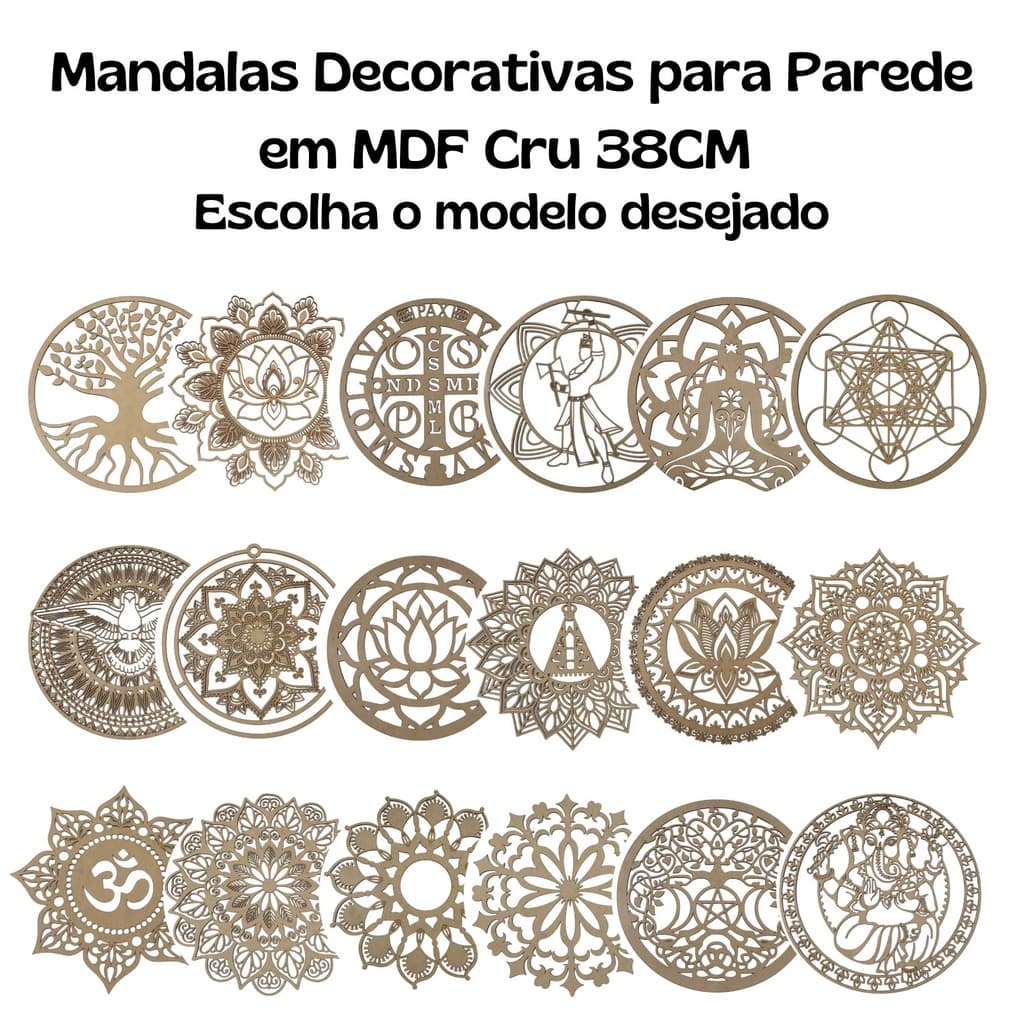 Mandalas Decorativas para Parede 38cm em MDF Cru