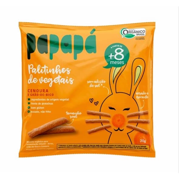 Biscoito Infantil Papapá Orgânico Cenoura Palitinhos 20g