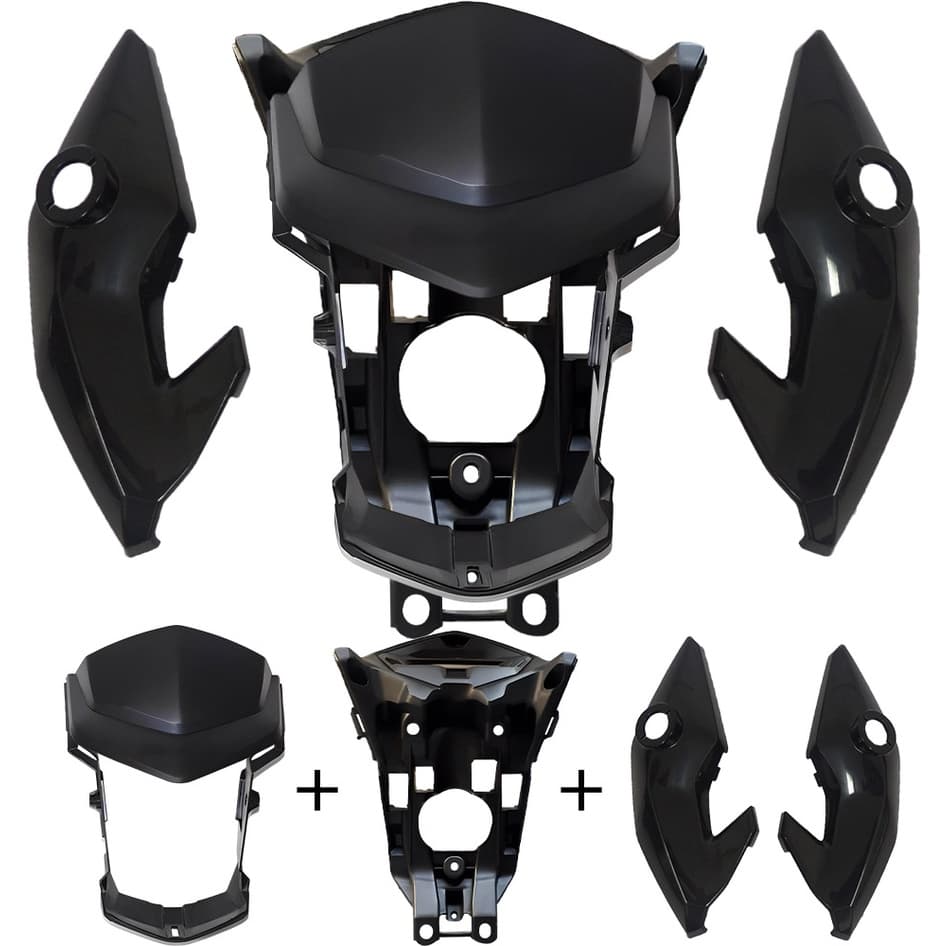 KIT CARENAGEM FRONTAL DO FAROL START 160 2016 A 2021 PRETO CARENAGEM FRONTAL, LATERAL E (ARANHA)