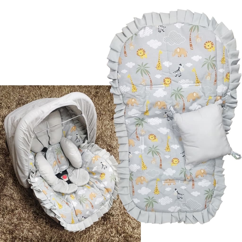 Kit Completo Capa para Bebê Conforto Acolchoada + Capa de Carrinho Acolchoada + Apoio Redutor