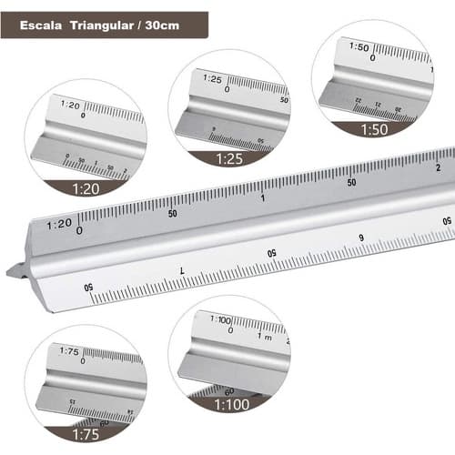 Escalímetro N°1 Régua Triangular Metal 30 Cm Escalas