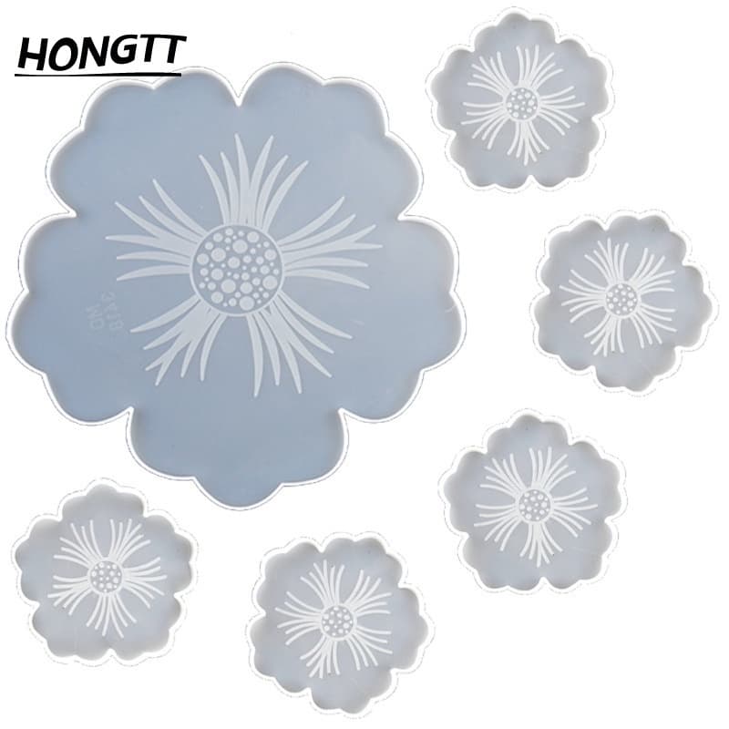 Grande Forma De Flor De Resina Coaster Moldes Bandeja De Silicone DIY Para O Copo De Frutas Geodo Ágata