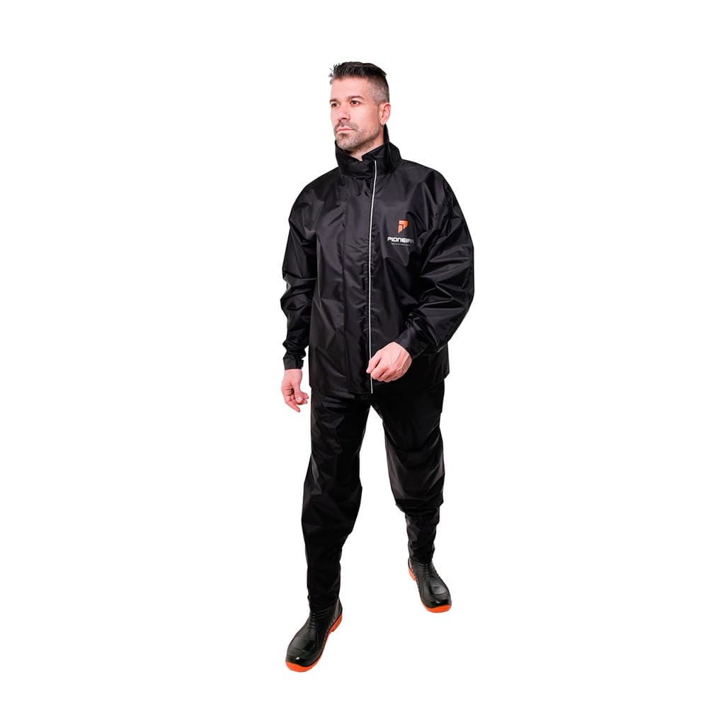 Capa Chuva Moto Pioneira Storm Masculino Impermeável Gola Preta Conjunto Refletivo Elástico Regulador Nylon