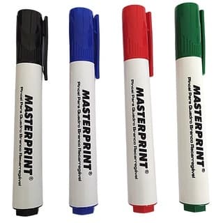 Kit 4 Pincel Quadro Branco Recarregável Diversas Cores Azul Preto Vermelho Verde Masteprint