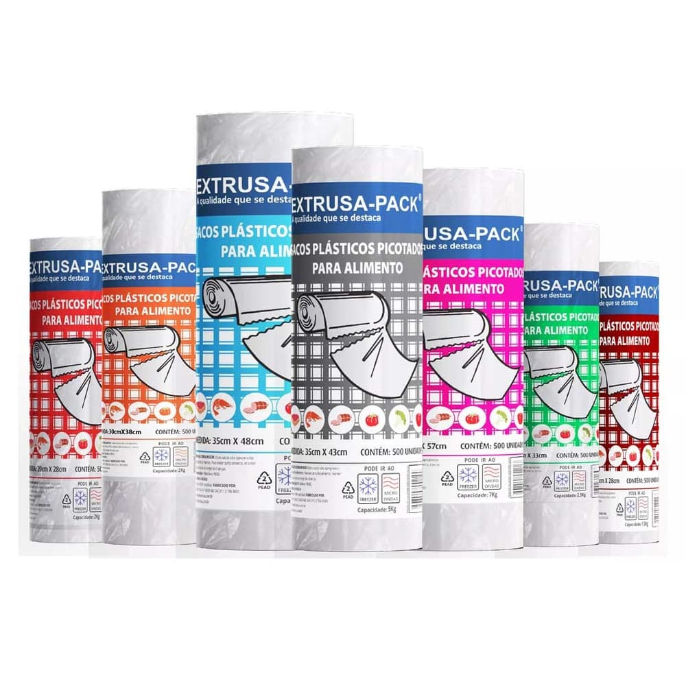 Bobina de Saco Transparentes Picotada Escolha o Tamanho - Extrusa