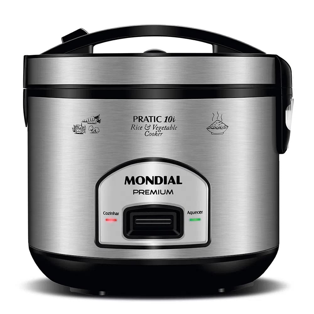 Panela de Arroz Elétrica Antiaderente Pratic Premium 700W PE-42-10X 220V Preto/Inox Mondial