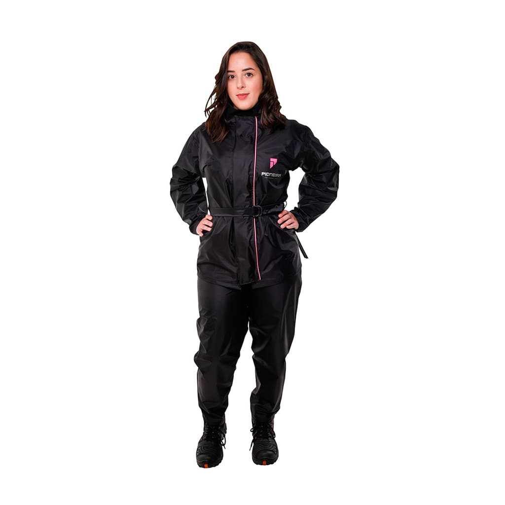 Capa Chuva Moto Pioneira Storm Feminino Impermeável Gola Preta Conjunto Refletivo Elástico Regulador Nylon