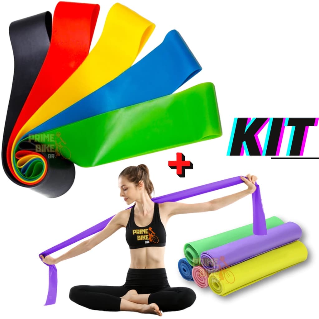 Kit Faixa Elástica Thera Band + 5 Elástico Treino Mini Band Exercícios Fisioterapia Yoga