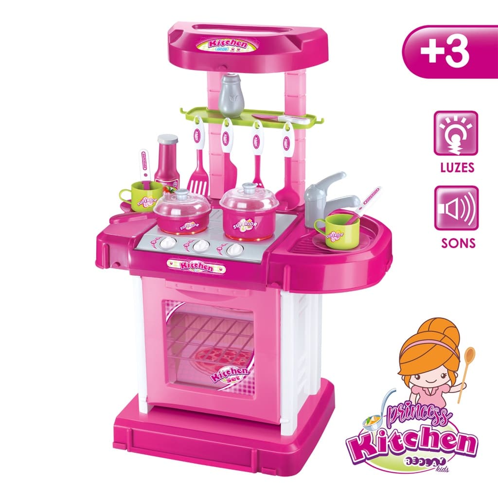 Cozinha Infantil Princess Kitchen Som Luz Pia Fogao Forno Maleta Replay Kids 3 Anos Completa