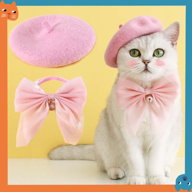 Chapéu De Animal De Estimação Com Laço De Sino Para Gatos Cães De Gato Boina Macia Ajustável Acessórios
