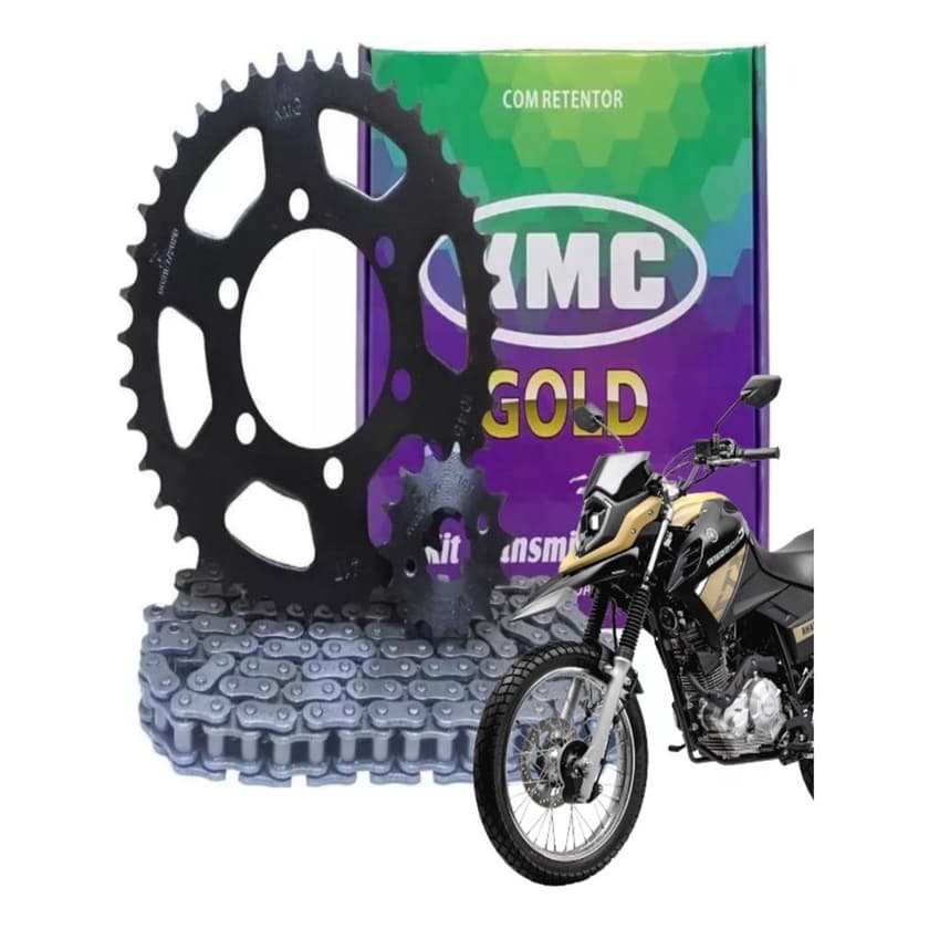 Kit Relacao Tracao Transmissao Yamaha XTZ Crosser 150 2015 2016 2017 2018 2019 2020 2021 2022 2023 Com Retentor Original Kmc