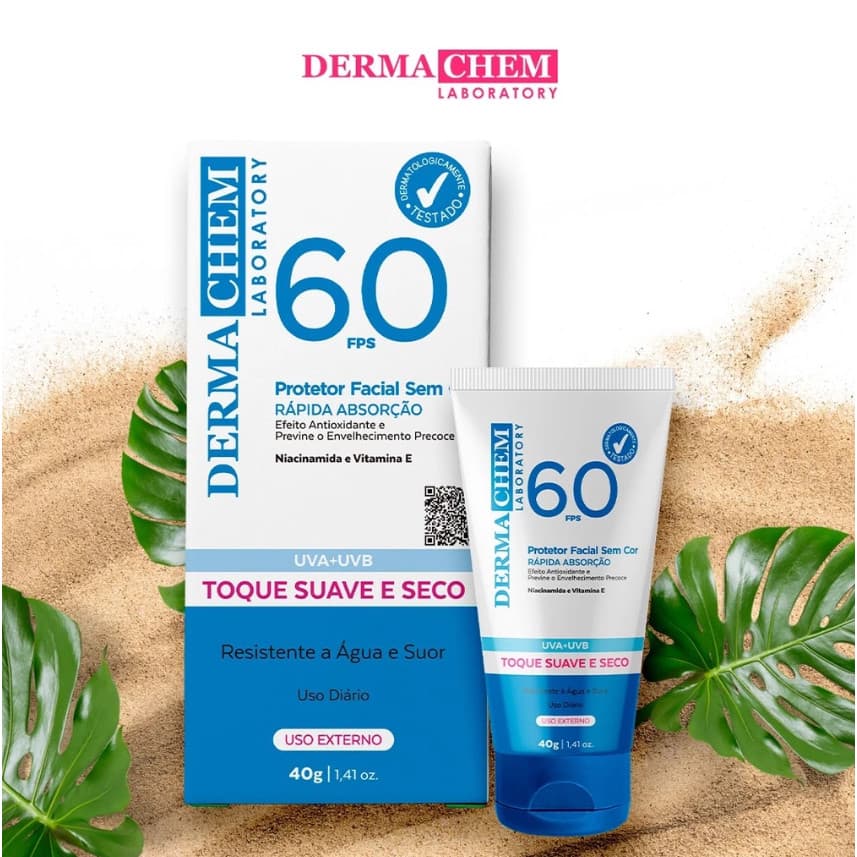 ☀️ Derma Chem – Protetor Facial FPS 60 Incolor 40g