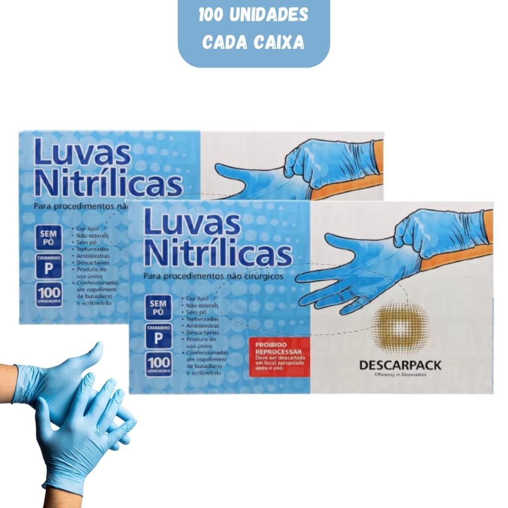 Kit de Luva Nitrílica Azul Descarpack com 100 Unidades