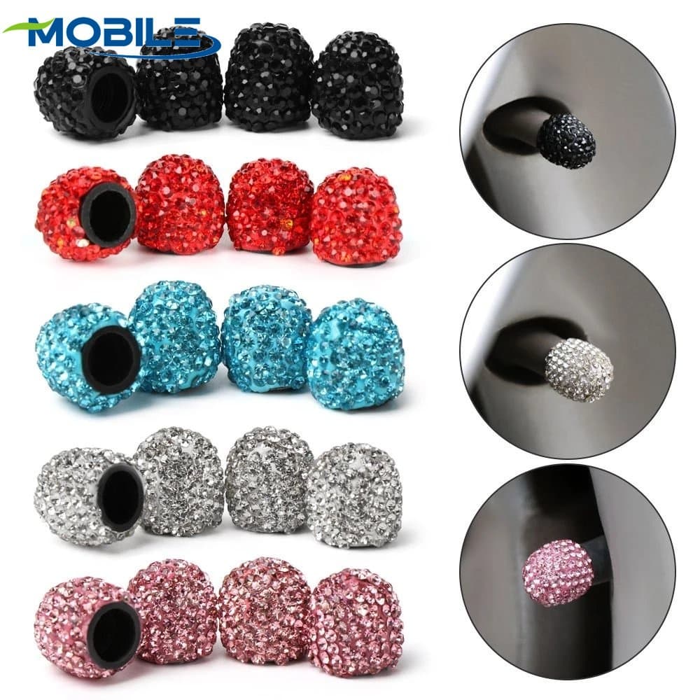 4Pcs Acessórios Para Motocicletas Tampas De Válvula De Pneus Haste Diamante Brilhante Roda Encantadora De Veículos Decoração De Encanto De Carro