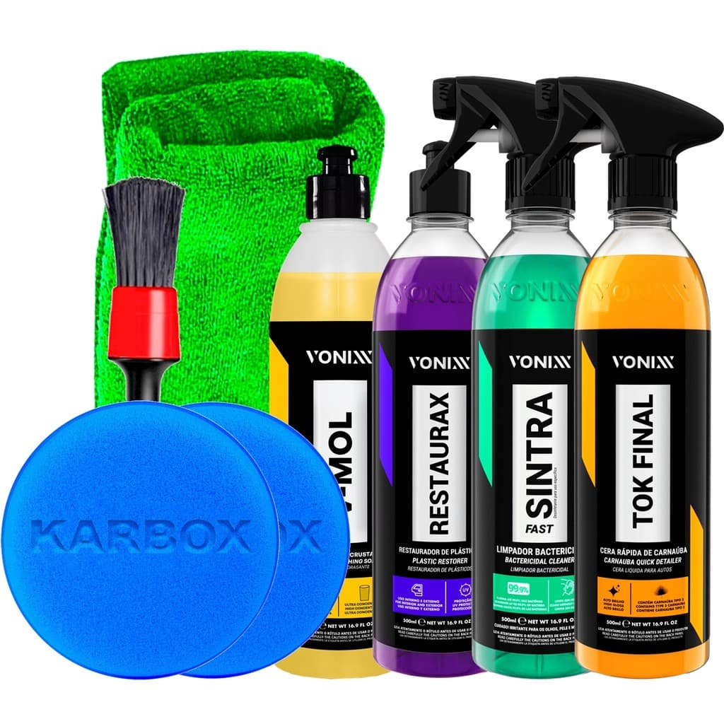 Kit Automotivo Limpesa Pesada Tok Final Restaurax V-Mol Sintra Fast Aplicador Toalha 30cm Pincel Externo Karbox Oferta