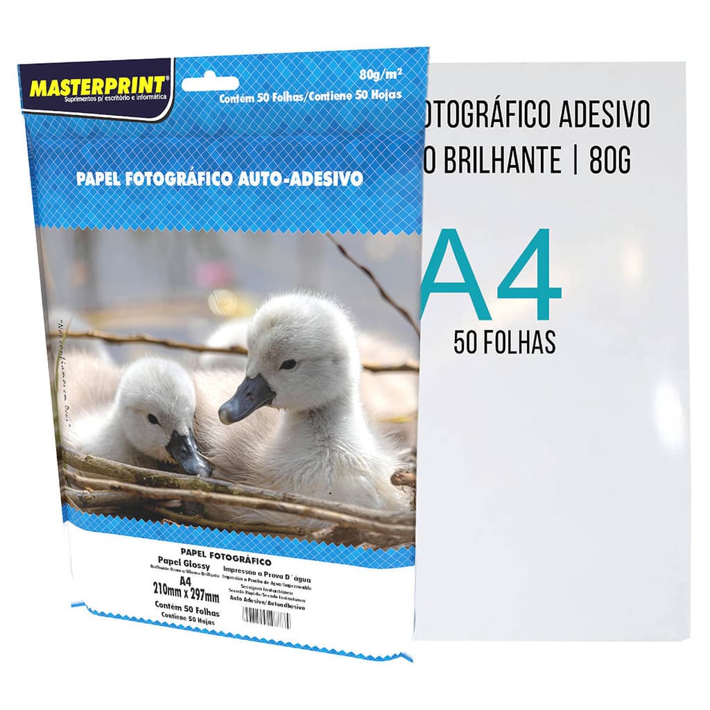 Papel Adesivo 80g A4 Glossy 50 folhas Masterprint 