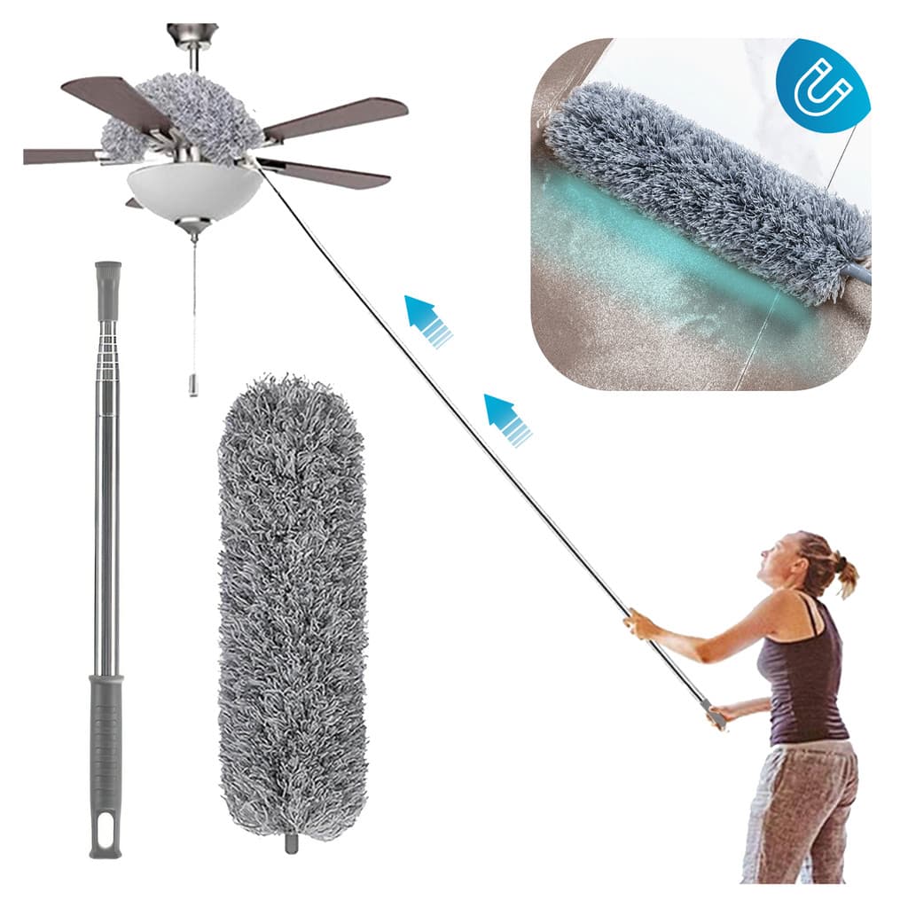 Espanador de Pó Retrátil Telescópico 2,80M Microfibras Cabo Ajustável Escova de Limpeza Casa Poeira