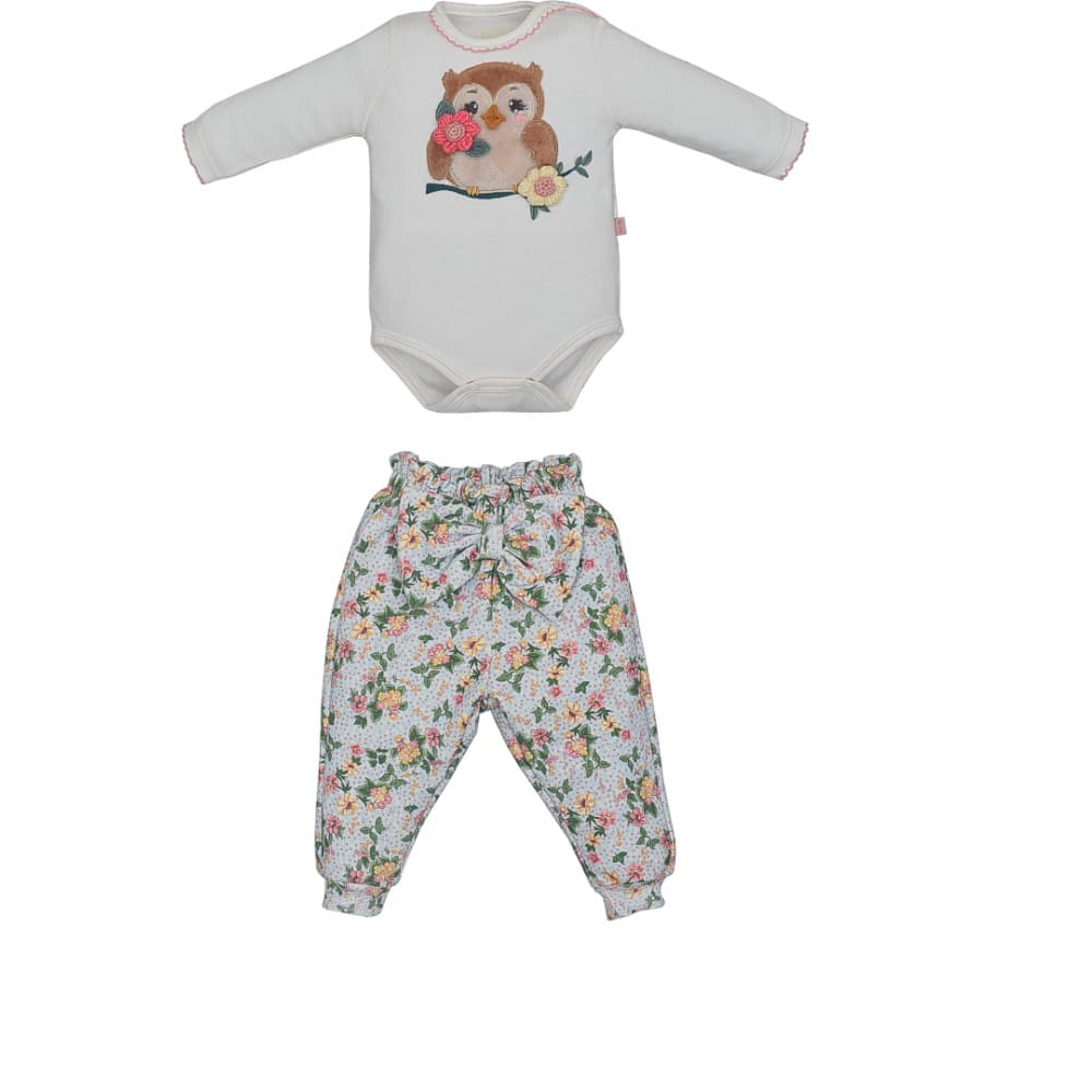 Conjunto Body Com Culotte Bebê Menina Marfim Leda Coruja