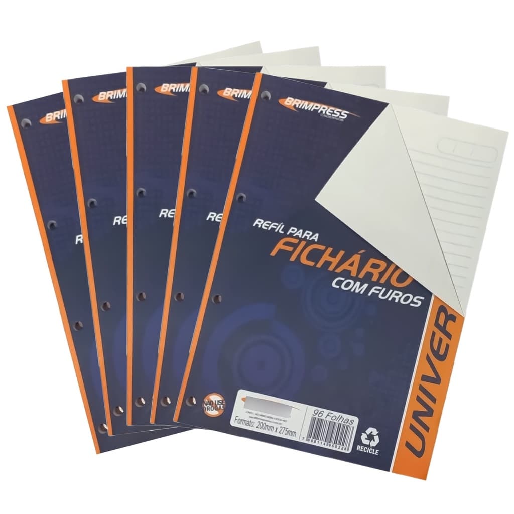 Refil Bloco Fichário Folha A4 Universitário C/480 Fls. Coladas 4 furos 56gm Brimpress