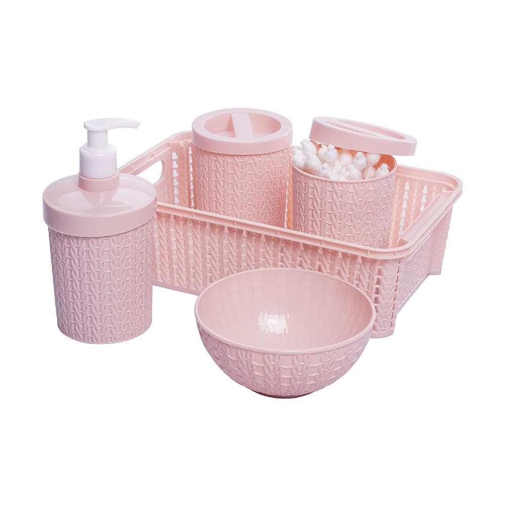 Kit Higiene Trama Rosa Bebê 5 Peças Plasútil