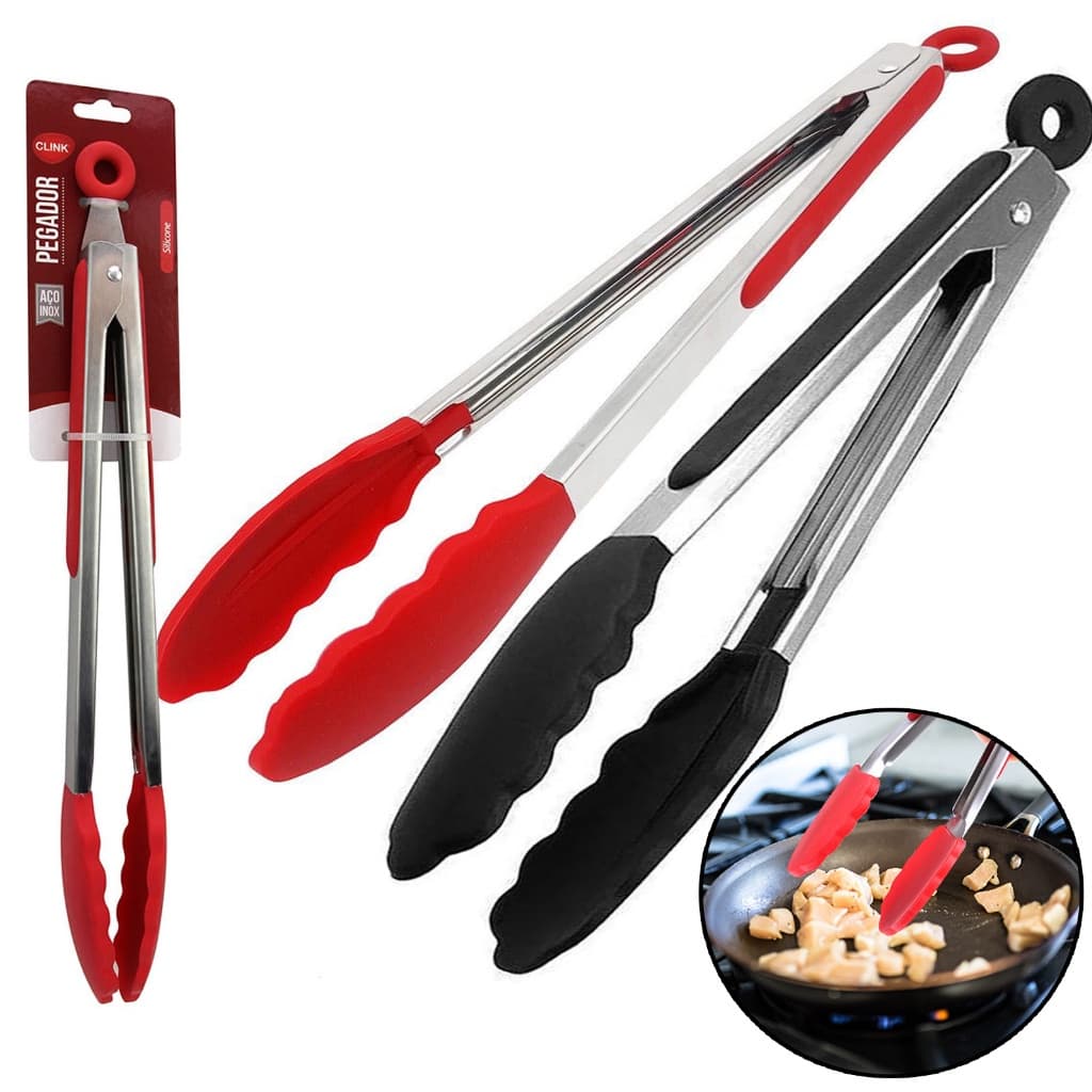 Pegador Em Silicone e Inox para Cozinha - Saladas, Carnes e Alimentos - PEQUENO