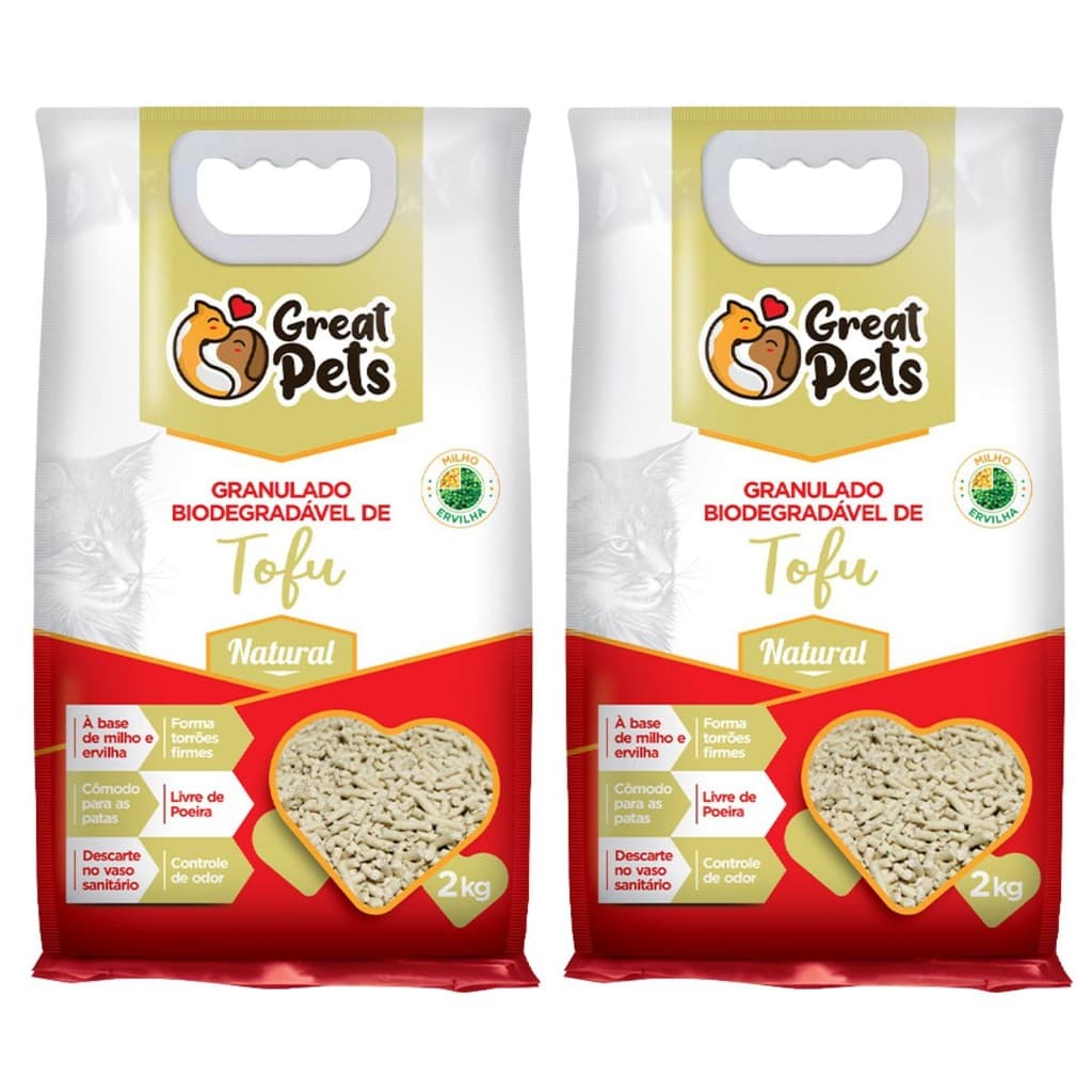 Kit 2 Areia Biodegradável Tofu Natural Great Pets Gatos 2kg