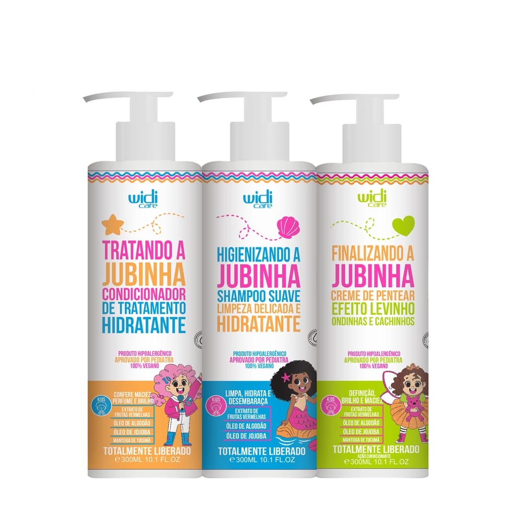 Kit Widi Care Infantojuvenil Jubinha Shampoo, Condicionador, Creme de Pentear Levinho