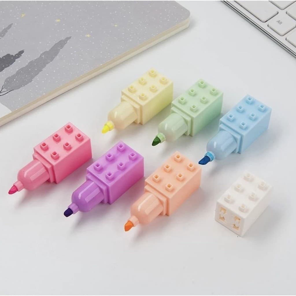 KIT 6 Marca Texto Fofo Em Formato De Lego