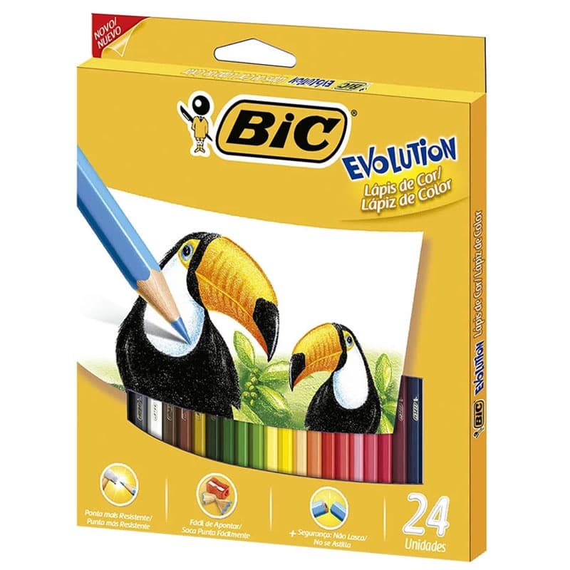 Lápis de cor 24 cores Evolution Sextavado Bic