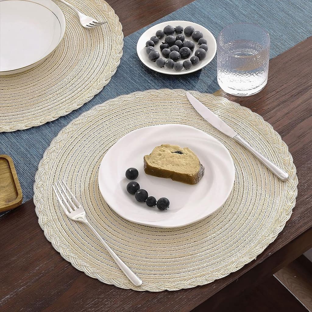 4/8 Peças Jogo Americano Kit Algodão e linho Mesa Posta Jantar Design de Rotundidade