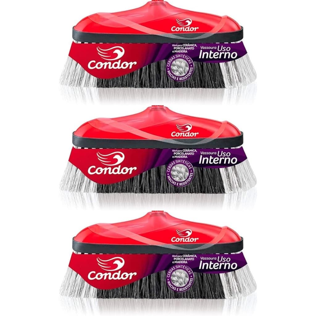 Kit 3 Vassouras Cerdas macias uso Interno Varre Muito Condor