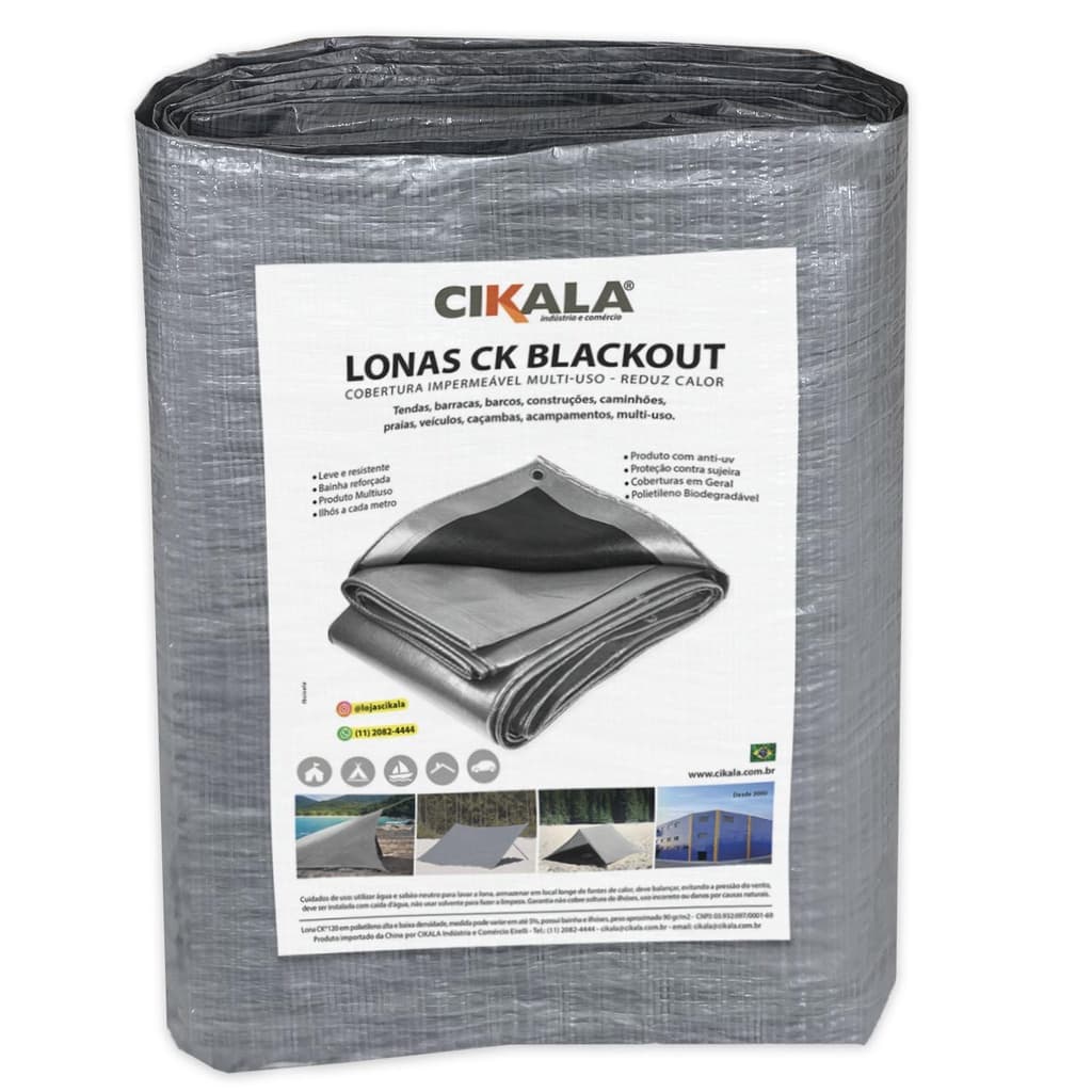 Lona CK100 100 Micras Cinza/Preta 5x3 Metros Impermeável Para Camping E Reforma Leve