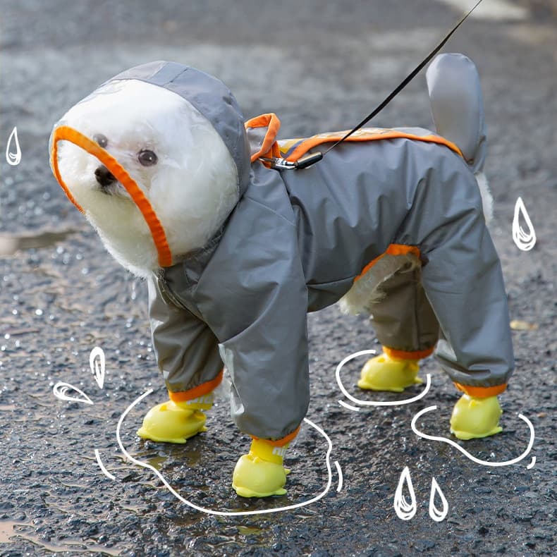 Capa De Chuva Para Cachorro À Prova D'água Com Chapéu E Anel De Reboque Pet Roupas Gerais Rainy Reflective Stripe Rain C